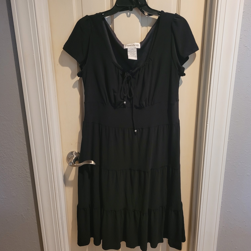 Danny & Nicole Black Tiered Midi Dress with Drawstring